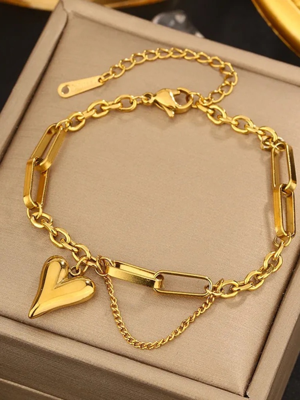 Gold Heart Charm Chain Bracelet for Women